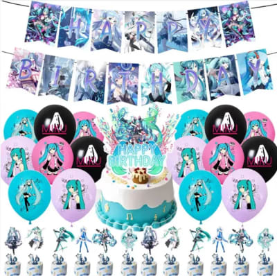 Kit Cumpleaños Hatsune Miku 29 Piezas Banner Globos Fiestas