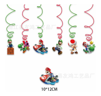 Pack 6 Colgantes Espirales Adornos Súper Mario Bros Movie