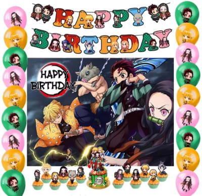 Kit Decoración Cumpleaños + Tela Sintética Demon Slayer V21