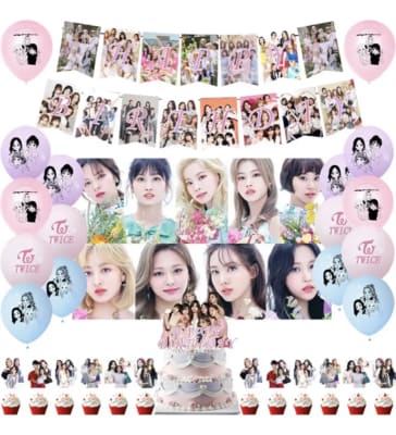 Kit Decoracion Cumpleaños Twice Fondo Kpop Globos Baner Tela