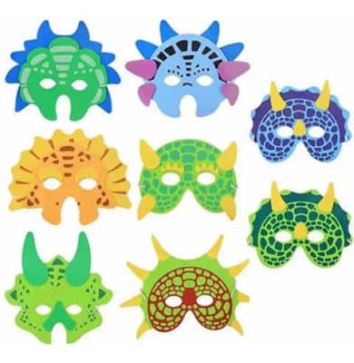 Pack 8 Mascaras Goma Eva Dinosaurios Cumpleaños Niños1