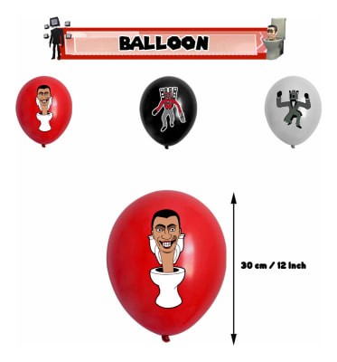 Pack 12 Globos Látex Diseño Skibidi Toilet Serie1