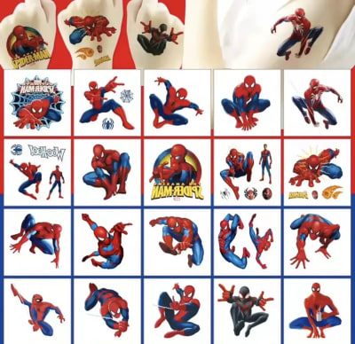 Tatuajes Temporales Spiderman 20 Diseños Para Niños 5x5 Cm