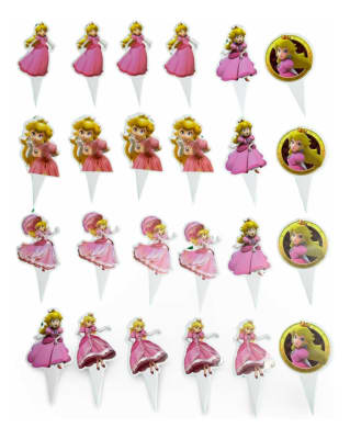 Pack 24 Adornos Sobre Cup Cakes Toppers Princesa Peach1