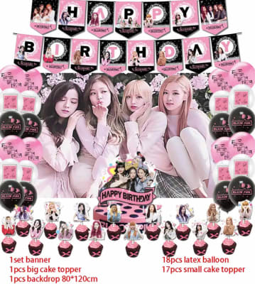 Kit Cumpleaños Decoración Blackpink K-pop + Tela Fondo1