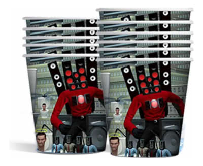 Pack 10 Vasos Cumpleaños Niños Skibidi Toilet Personajes