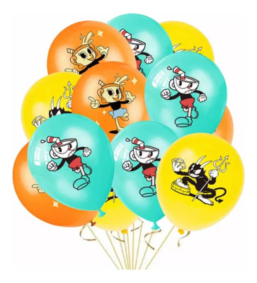 Pack 12 Globos Látex Cuphead Cumpleñaos Cup Head