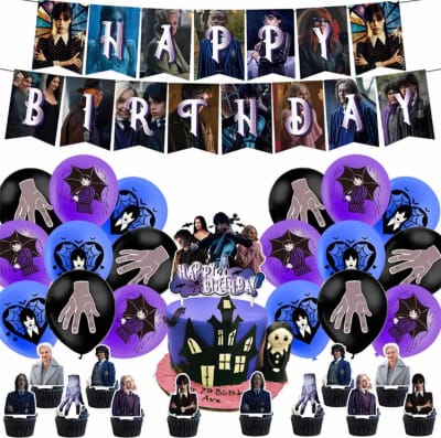 Kit Globos Cumpleaños Merlina Wednesday Fiestas Decoracion1