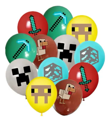 Pack 12 Globos Latex Diseños Minecraft Cumpleaños Fiestas