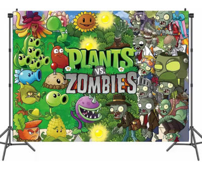 Tela Decoración Cumpleaños Fondo Plantas Vs Zombie Vinilo1
