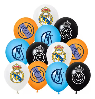 Pack 12 Globos Latex Diseño Real Madrid Cumpleaños Fiestas1