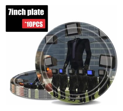 Pack 10 Platos Cumpleaños Decoración Skibidi Toilet 18 Cm1