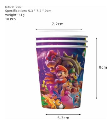 Pack 10 Vasos Cumpleaños Super Mario Bros Movie Decoracion1