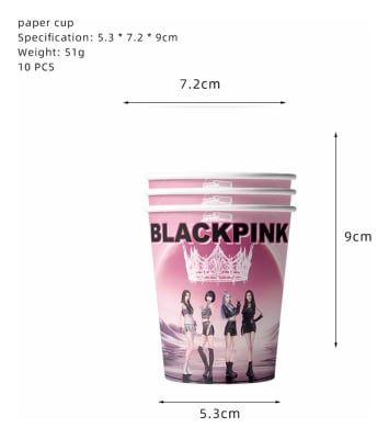 Pack 10 Vasos Fiestas Blackpink K-pop Decoración Cumpleaños