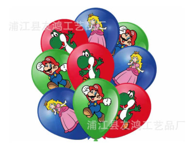 Pack 12 Globos Látex Super Mario Bros Cumpleaños