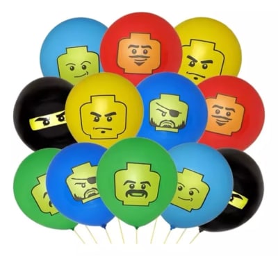 Pack 12 Globos Latex Diseño Bloques Construccion Armar Head