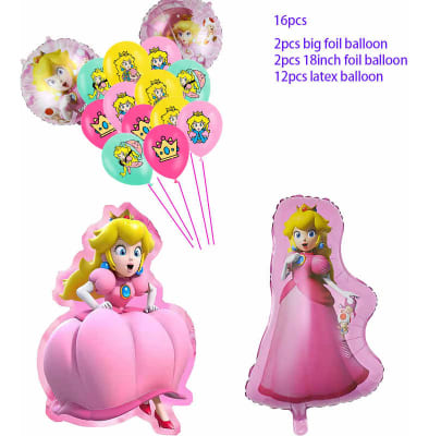 Pack Globos Metalizados Y Látex Princesa Peach Mario Movie1