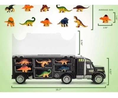 Camion Con 15 Dinosaurios + Crayones + Cuadernillo Pintar