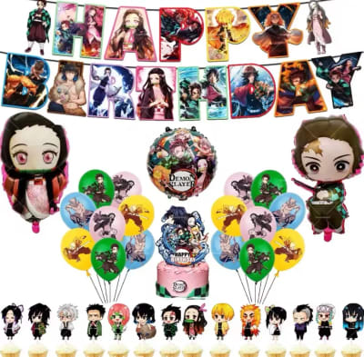 Kit Cumpleaños Diseño Demon Slayer Cotillon Adornos Kimetsu