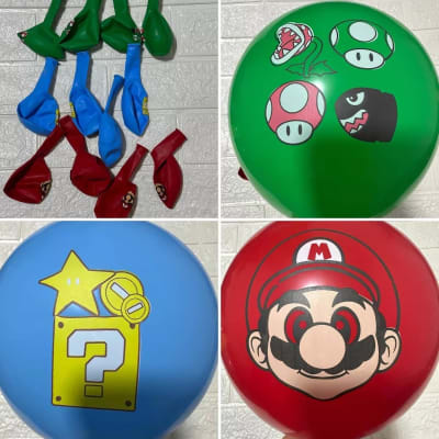 Pack 12 Globos Látex Diseño Súper Mario Cumpleaños1