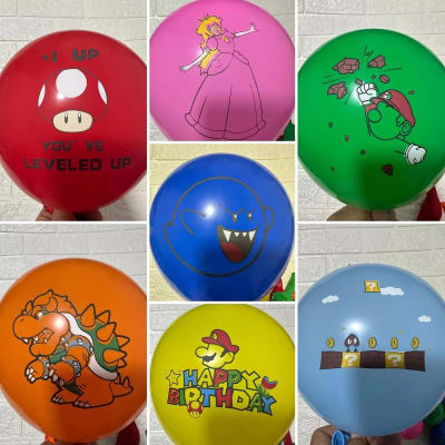 Pack 12 Globos Super Mario Bros Diseños V1 Cumpleaños Multi1