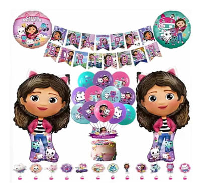Kit Decoración Cumpleaños Gabby Dollhouse Globos Metalizado