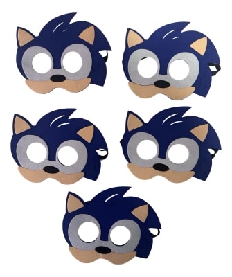 Pack 5 Antifaces Sonic Fieltro Azul Beige Cumpleaños