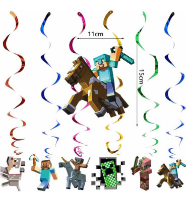 Pack 6 Adornos Colgantes Decoración Minecraft Fiestas Niños1