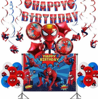 Kit Cumpleaños Globos Spider-man Decoración Tela Sintética