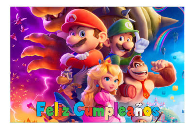 Tela Feliz Cumpleaños Decoración Super Mario Bros Movie1