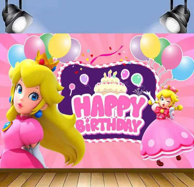 Tela Fondo Decoración Cumpleaños Princesa Peach Mario 20231
