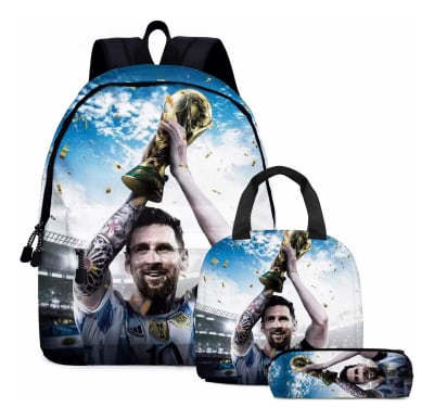 Mochila Escolar Diseño Lionel Copa 2022 Estuche + Lonchera