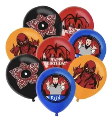 Pack 12 Globos Stranger Demogorgon Eleven Vecna 30cm Fiesta