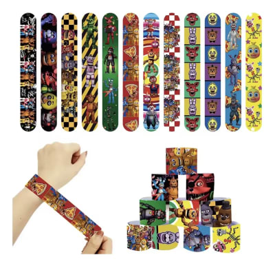 Pack 12 Pulseras Slap Five Nights Freddy Fnaf 22cm Fiestas Multicolor1
