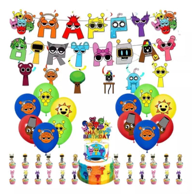 Kit Cumpleaños Diseño Sprunki Globos Adornos Banderin Game