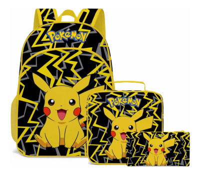 Mochila Escolar Pikachu + Estuche + Lonchera Pokemon