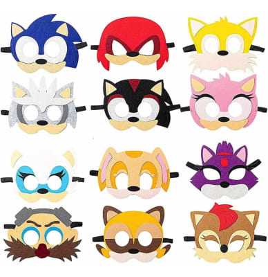 Pack 12 Mascaras Cumpleaños Sonic 2 Tela Fieltro
