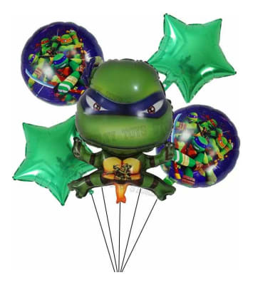 Pack Globos Metalizados Tortuga Ninja Cumpleaños Fiestas
