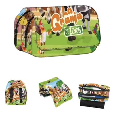 Estuche 3 Compartimientos La Granja De Zenon Niños Escolar Verde Granja Zenon1