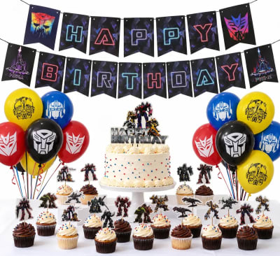 Kit Cumpleaños Transformers Banner Globos Toppers 62 Pzs1
