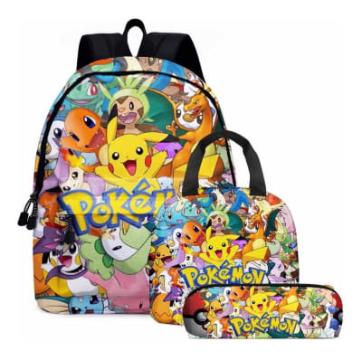 Mochila Niños + Lonchera + Estuche Diseño Pokemon