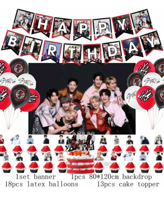 Kit Decoracion Stray Kids Cumpleaños + Tela De Fondo Decorac1