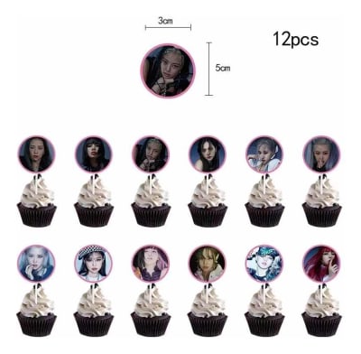 Pack 12 Adornos Sobre Cupcakes Topper Cumpleaños Blackpink1