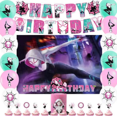 Kit Cumpleaños Fiestas Stacy Gwen + Tela Fondo Spider Woman1