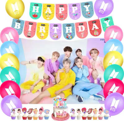 Kit Decoración Cumpleaños Bt21 Y Tela Fondo Calidad1