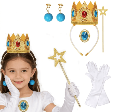 Cosplay Princes Rosalina o Peach Mario 6 Piezas Corona Varita Guants