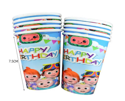 pack 10 vasos cumpleaños 18cm cocomelon serie infantil