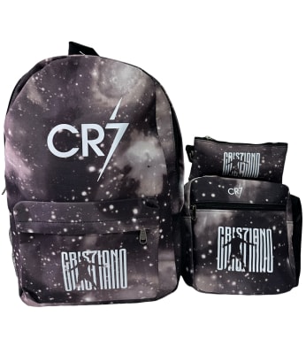 Tripack Mochila + Estuche + Bolso Cr7 Cristiano Ronaldo Gris