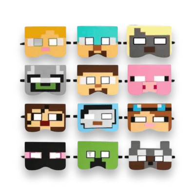 Pack 12 Mascaras Cumpleaños Minecraft Material Fieltro3