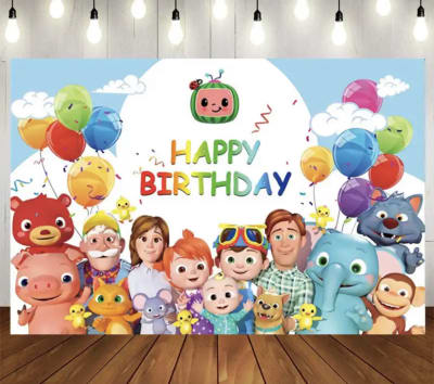 Tela de fondo decoración cumpleaños cocomelon infantil1